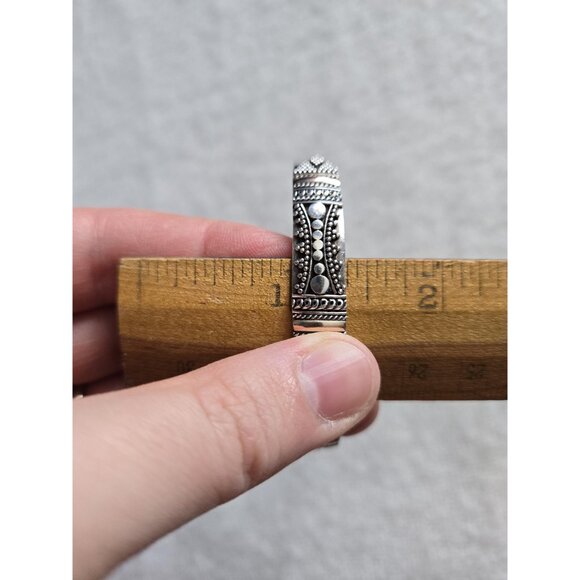 Bali Sterling Silver Cuff Bracelet Stunning 925 Silver Bangle Gold Tone Accents - Picture 7 of 8